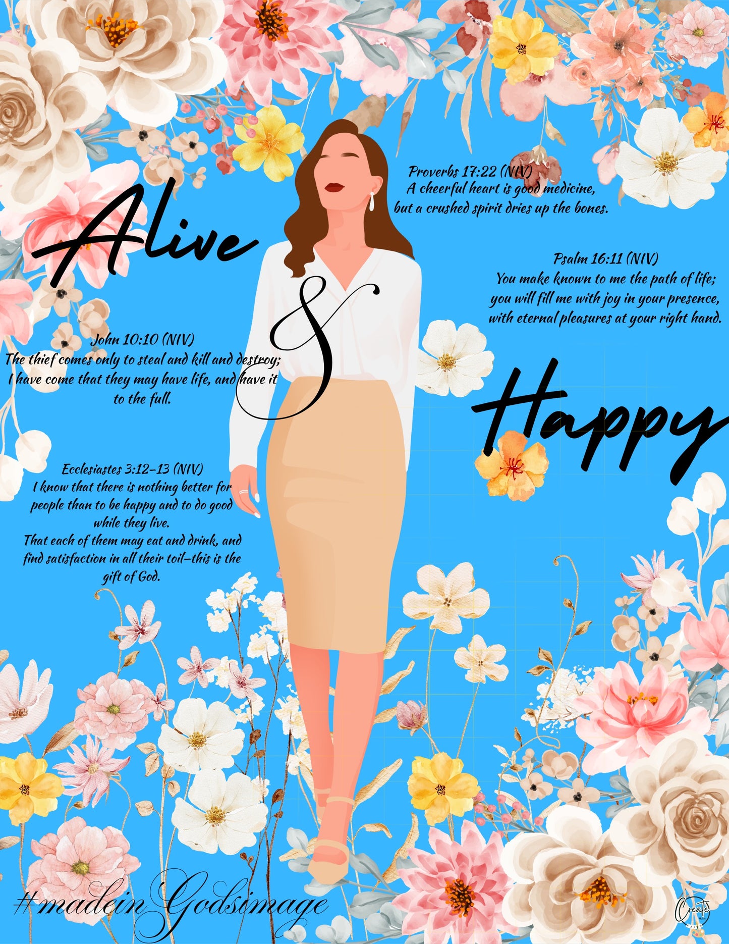 "Alive & Happy" Devotional Art | Bible Scripture | Christian Poster Art | Christian Home Decor