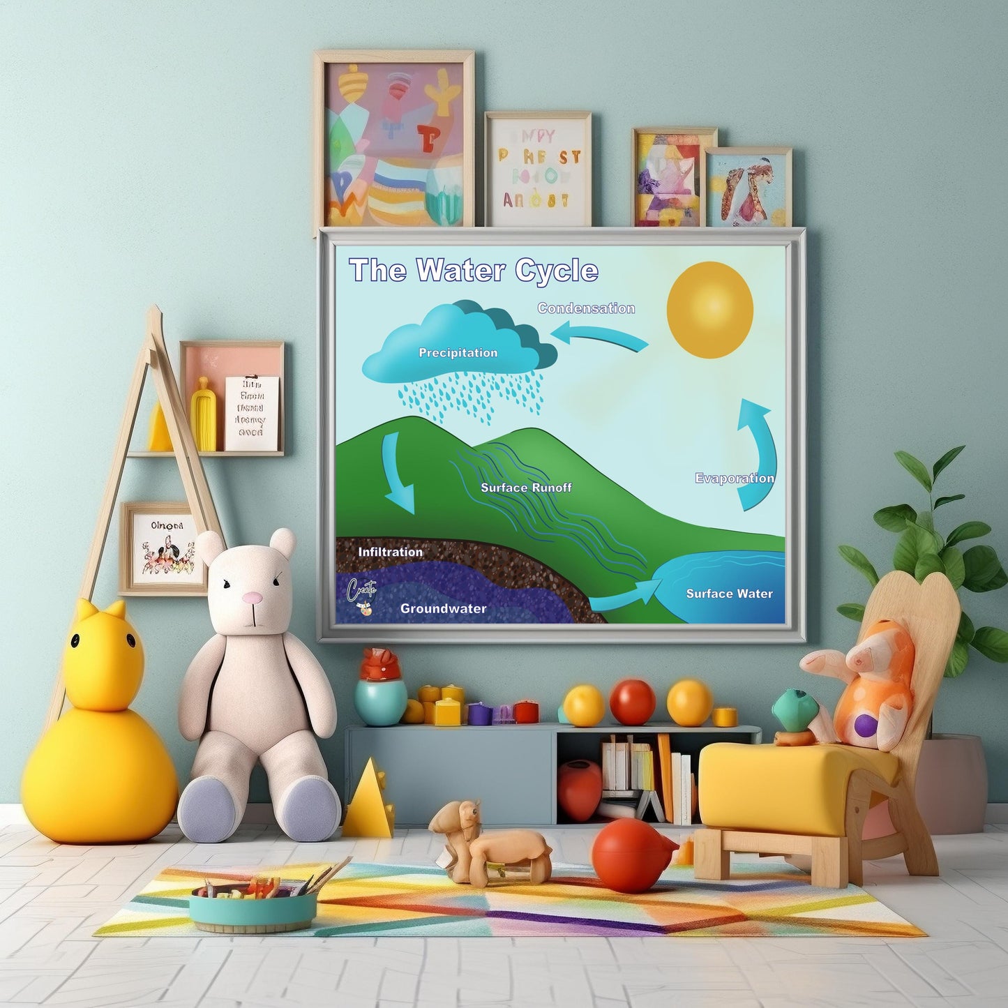 Printable Water Cycle Diagram | Digital Educational Download | Kids Science Learning